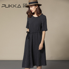 Pukka蒲牌系带苎麻短袖连衣裙女原创设计大码女装夏装2018新款女图片