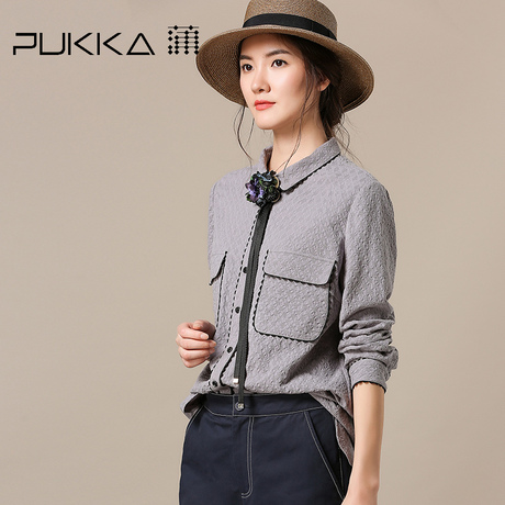 Pukka蒲牌全棉肌理口袋衬衫女原创设计大码女装2018秋装新款商品大图