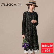 Pukka蒲牌蕾丝棉长袖连衣裙女原创设计大码女装2018秋装新款图片