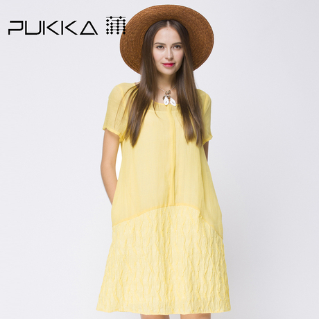 Pukka蒲牌肌理苎麻短袖连衣裙女原创设计大码女装夏装2018新款女商品大图