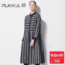 Pukka蒲牌全棉条纹印花连衣裙女原创设计女装秋冬装女2018新款图片