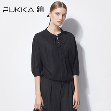 Pukka蒲牌棉质系带衬衫女原创设计大码女装2018秋装新款商场同款图片