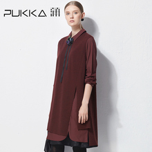Pukka蒲牌羊毛拼接连衣裙女原创设计女装2018秋装新款商场同款图片