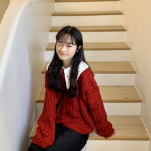 自制过年穿红色重工球球针织毛衣外套女韩国新款 m0101 YUKI小树家