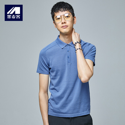 墨麦客男装2018夏季新品翻领桑蚕丝短袖T恤男士针织polo衫男7669