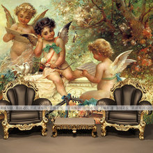 3d立体大型壁画小天使欧式壁纸复古客厅油画墙纸玄关背景人物文艺