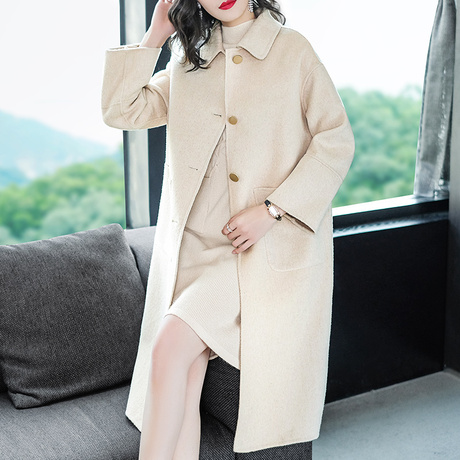 隆缘裳双面毛呢外套2018秋冬新款时尚后排扣保暖中长款大衣女5181商品大图