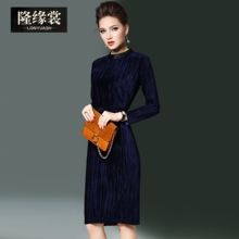 隆缘裳2017秋装新品欧美时尚包臀裙修身丝绒纯色气质连衣裙子0899图片
