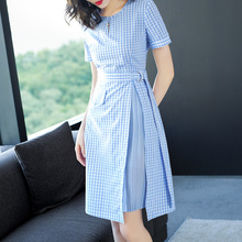 隆缘裳2018夏季新品时尚收腰个性开叉连衣裙拼接百褶显瘦潮女9969图片