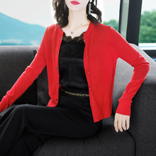 隆缘裳2018新款简约纯色薄款开衫休闲长袖针织衫短外套女秋装1756图片