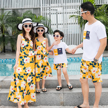 2019夏装 母女装 沙滩母子装 一家三口海边度假连衣裙淑女修身 亲子装