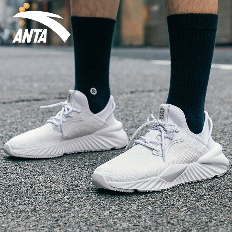 Anta Sports Shoes Men's Shoe Official Website 2019 Winter New Mesh Breathable White Leisure Fitness Student Running Shoe