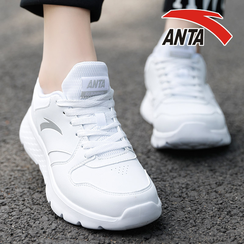 Anta Women's Shoes Winter 2019 New Leather Warm Soft Sole Student Casual Shoes White Running and Sports Shoes Female