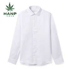 Hanp/汉麻世家纯色男棉麻长袖衬衣男休闲衬衫亚麻布青年宽松白色