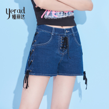 娅丽达牛仔短裤女夏2018新款韩版宽松阔腿裤女抽绳阔腿牛仔裤女裤图片
