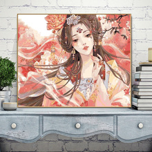 饰画古风少女人物油画 diy数字油画卡通手绘填色油彩画装 佳彩天颜