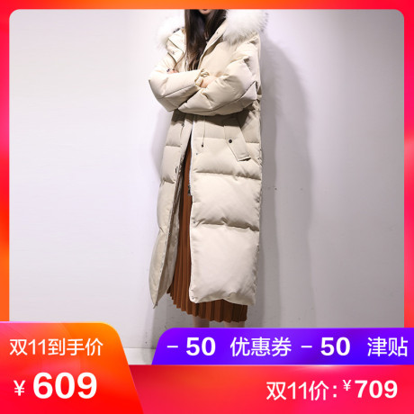 2018新款女装时尚韩版东大门长款过膝大毛领白鸭绒羽绒服女中长款商品大图
