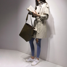嘉茱莉2018秋装新款女装韩版中长款经典双排扣风衣女外套春秋F296图片