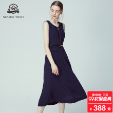 季候风2018秋季新品时尚通勤V领高腰中长款无袖连衣裙女图片