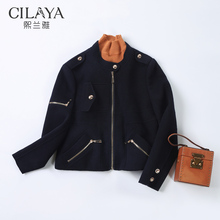 Cilaya/熙兰雅女装冬装新款纯色韩版机车风毛呢大衣女短款外套女图片