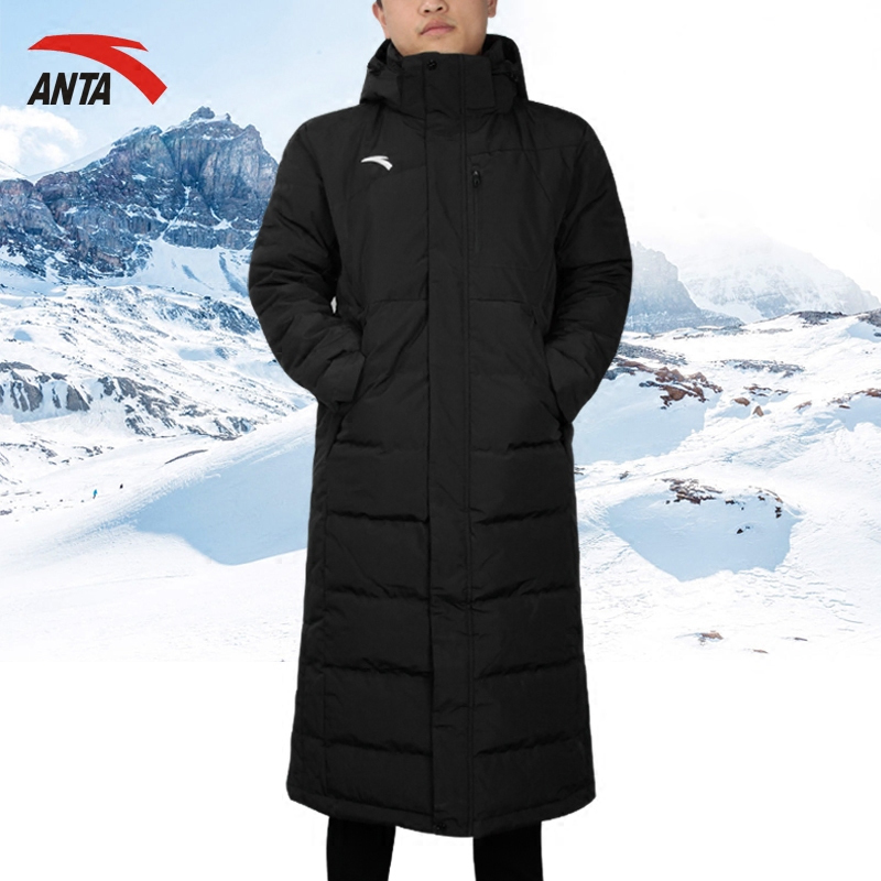 Genuine Anta Down jacket Men's long over knee hooded thickening outdoor leisure cold proof warm sports Down jacket