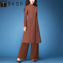 首尚格释秋季外套女韩版2018新款宽松气质复古条纹过膝中长款风衣图片