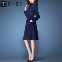 首尚格释2018秋冬新款女装立领斜襟单排扣修身显瘦中长款风衣外套图片