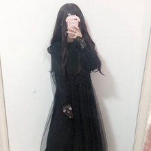 秋装女2018新款韩版时尚学生裙子萌甜美蕾丝花边打底网纱连衣裙潮