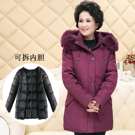 冬装中老年女羽绒服中长款外套活里可拆卸内胆加肥大码奶奶装加厚商品大图
