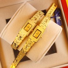 正品手表时尚石英金黄色女士时装镀金妈妈款手链方形潮流复古学表