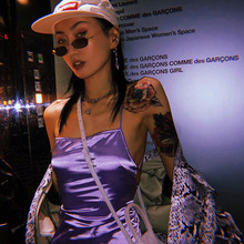 新款 欧美风ins亚马逊热卖 紫色性感露背吊带包臀连衣裙美背绑带女