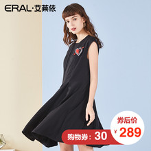 ERAL/艾莱依2018新款夏季黑色无袖打底连衣裙春装小黑裙修身中裙图片