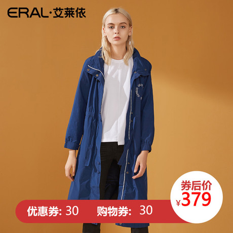 ERAL/艾莱依风衣女中长款韩版秋季2018新款百搭印花外套617064017商品大图