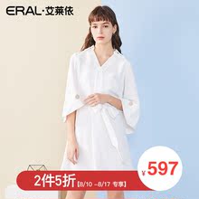 【门店直发】ERAL/艾莱依商场同款2018夏装新款时尚v领连衣裙图片