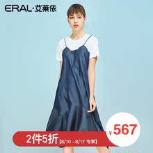 【门店直发】ERAL/艾莱依商场同款夏季连衣裙女2018新款圆领图片