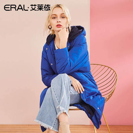 ERAL/艾莱依2018秋冬新款蝙蝠袖印花羽绒服女连帽大衣617104108商品大图