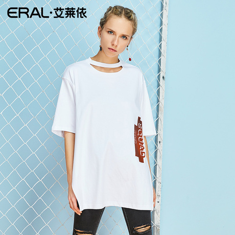 【门店直发】ERAL/艾莱依商场同款2018夏季新款纯棉五分袖宽松T恤商品大图