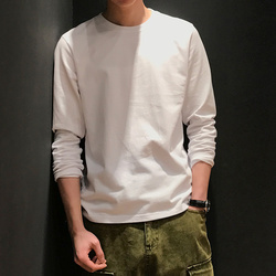 马切达2019春季新款纯白色长袖T恤男青年宽松休闲内搭圆领打底衫