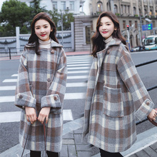 2018冬季新款女装韩版宽松格子毛呢大衣复古毛呢外套 加绒加厚图片