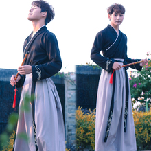 实拍2018改良日常汉服男绣花交领上衣cP情侣装 春夏毕业学生班服
