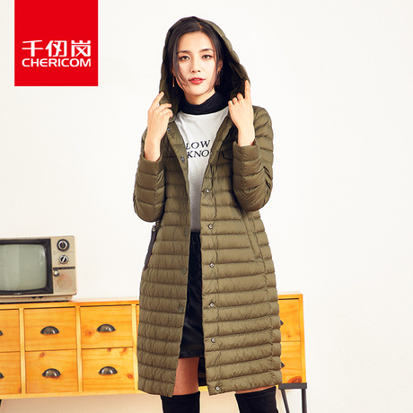千仞岗女士中长款轻薄羽绒服2018秋冬纯色时尚连帽外套女229052商品大图
