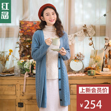 红念宽松羊毛针织衫女开衫2018秋冬新款中长款冬季毛衣外套女上衣图片