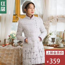 红念条纹加厚棉服女中长款2018冬装新款文艺棉麻刺绣棉袄修身棉衣图片