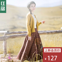 红念黄色短款针织衫女开衫秋装女2018新款文艺灯笼袖上衣外套女图片