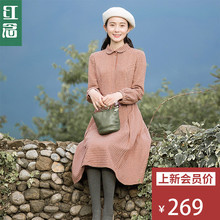 红念娃娃领格子连衣裙女中长款2018秋冬新款修身a字裙毛呢长裙子图片