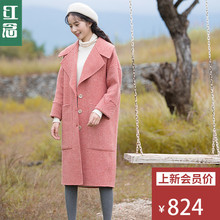 红念宽松大码双面呢子大衣女秋冬2018新款中长款毛呢外套女冬季图片
