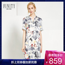 FINITY 真丝连衣裙女2018新款大牌气质印花V领显瘦慵懒风裙子图片