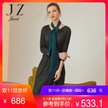 JUZUI/玖姿旗舰店2018秋装新款飘带蕾丝百褶裙中长款连衣裙女图片