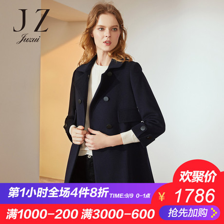 JUZUI/玖姿旗舰店2018冬装新款娃娃领双排扣羊毛呢子大衣女商品大图