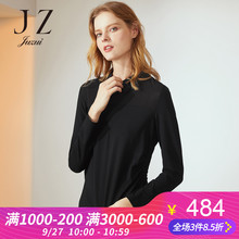 JUZUI/玖姿旗舰店2018冬装黑色翻领微弹修身套头上衣女显瘦图片